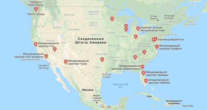 Аєропорты США на карте