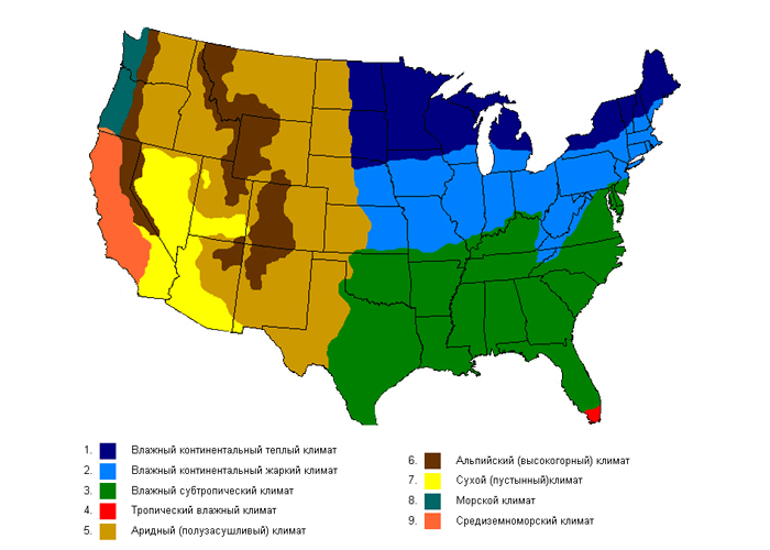 Klimaticheskaya karta SSHA1 - Климат США